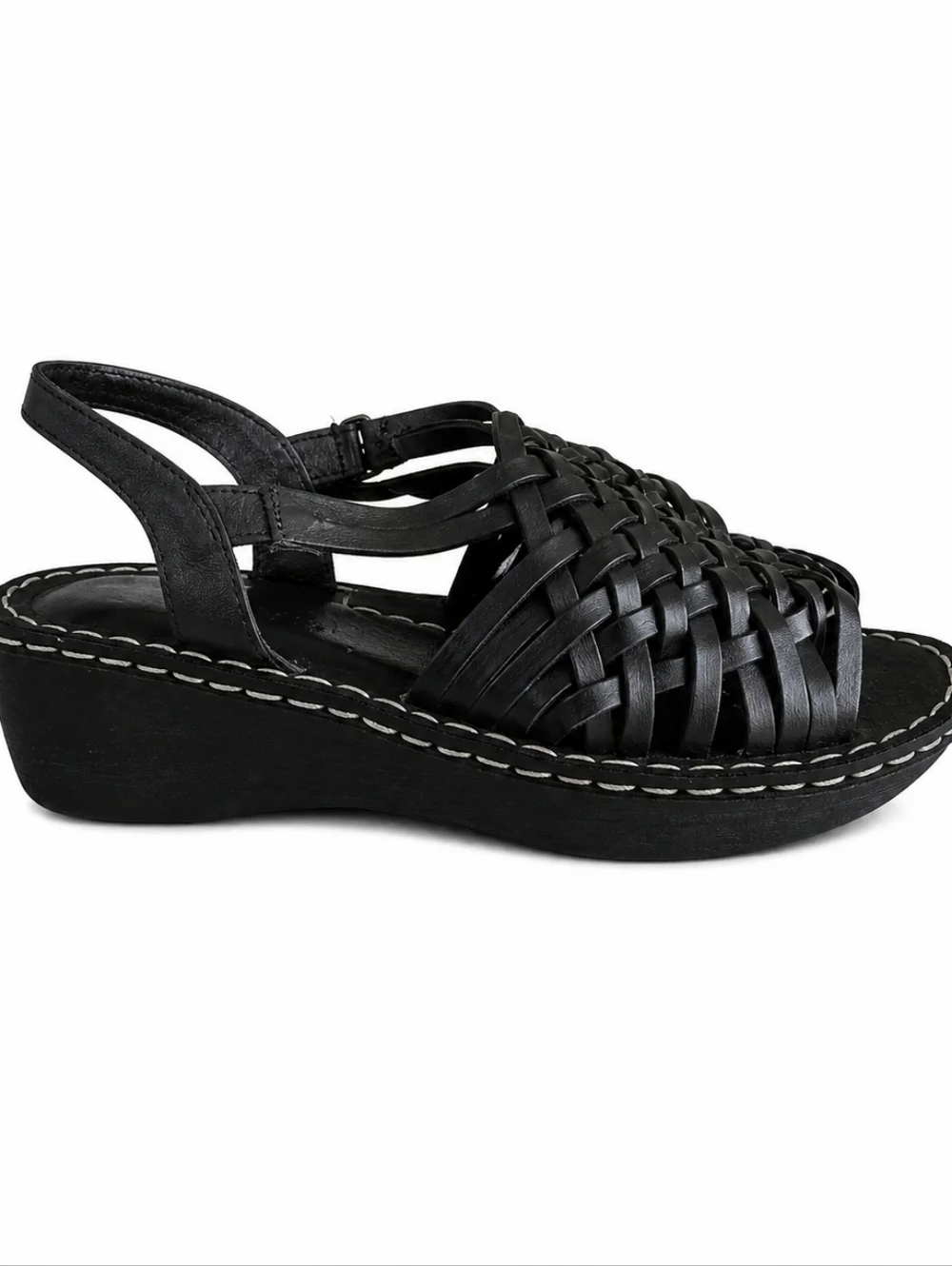 Aerosoles Black Woven Leather Wedge Sandals Size 6M Chic Comfort Classic